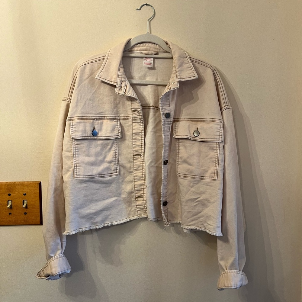 No Boundaries Cream Cropped Jean Jacket